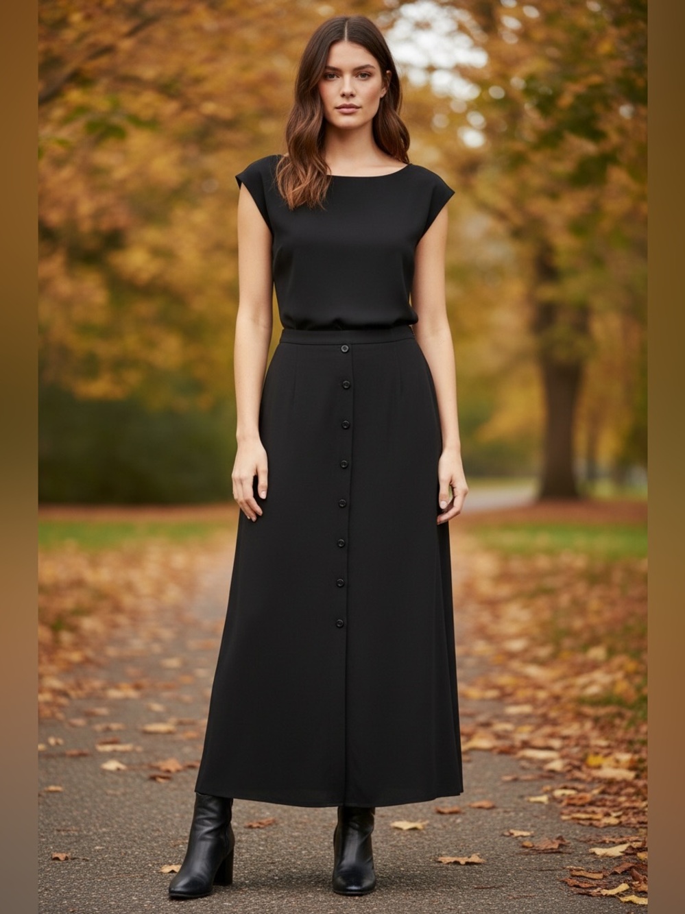 Ellen Tracy Button Front Maxi Skirt Black Size 8